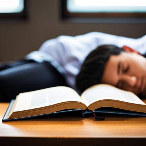 difficolta nello studio C'è un ragazzo sullo sfondo che ha preso sonno sui libri mentre in primo pano c'è un libro aperto